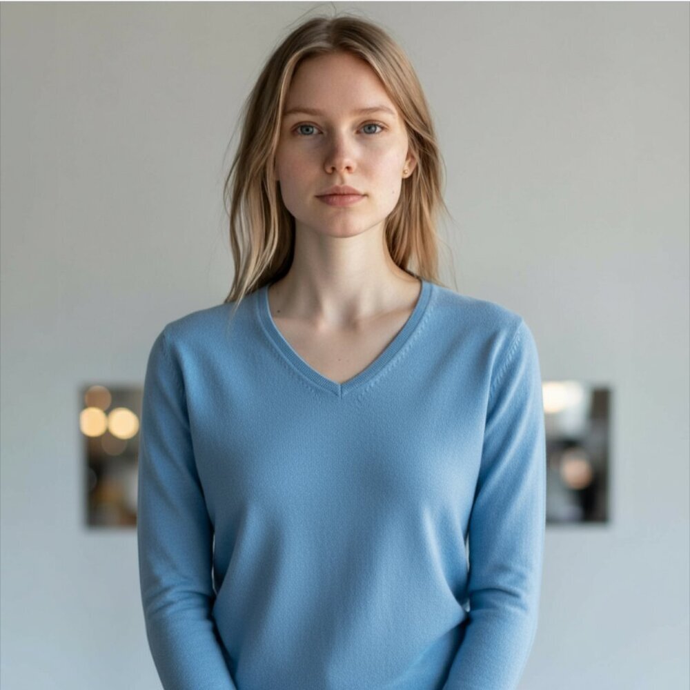 Kinross Blue 100% Cashmere V-Neck Sweater Women's Size Large